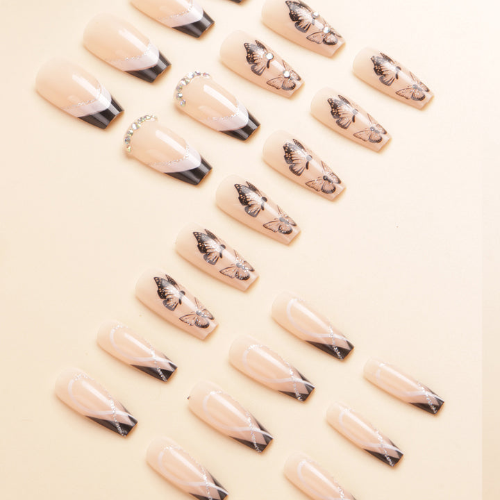Artistic Long-Stiletto Press-On Nail Art with Butterfly Design Stornfield