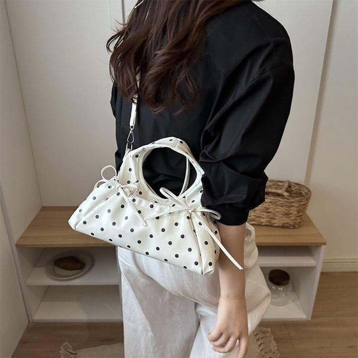 Playful Bow-Detail Polka Dot Handbag