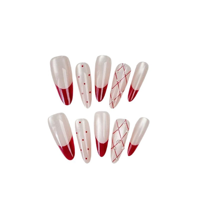Elegant Artificial Nail Set with Stylish Red Accents Stornfield