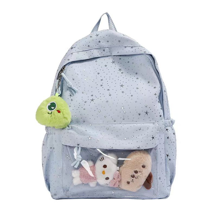 Backpack with Transparent Front Pocket and Cozy Stornfield Motif