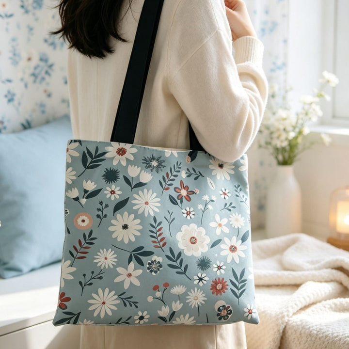 Artistic Floral Print Canvas Tote Bag