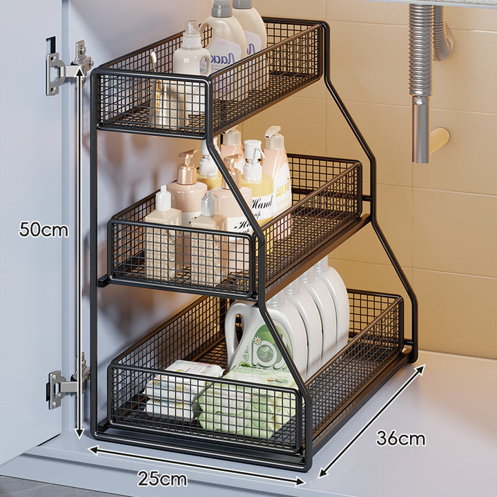 Multi-Level Pull-Out Mesh Under-Sink Organizer with Slide Rails