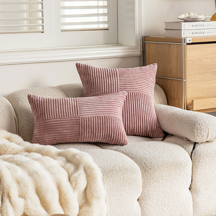 Ribbed Corduroy Velvet Lumbar and Square Cushion Set