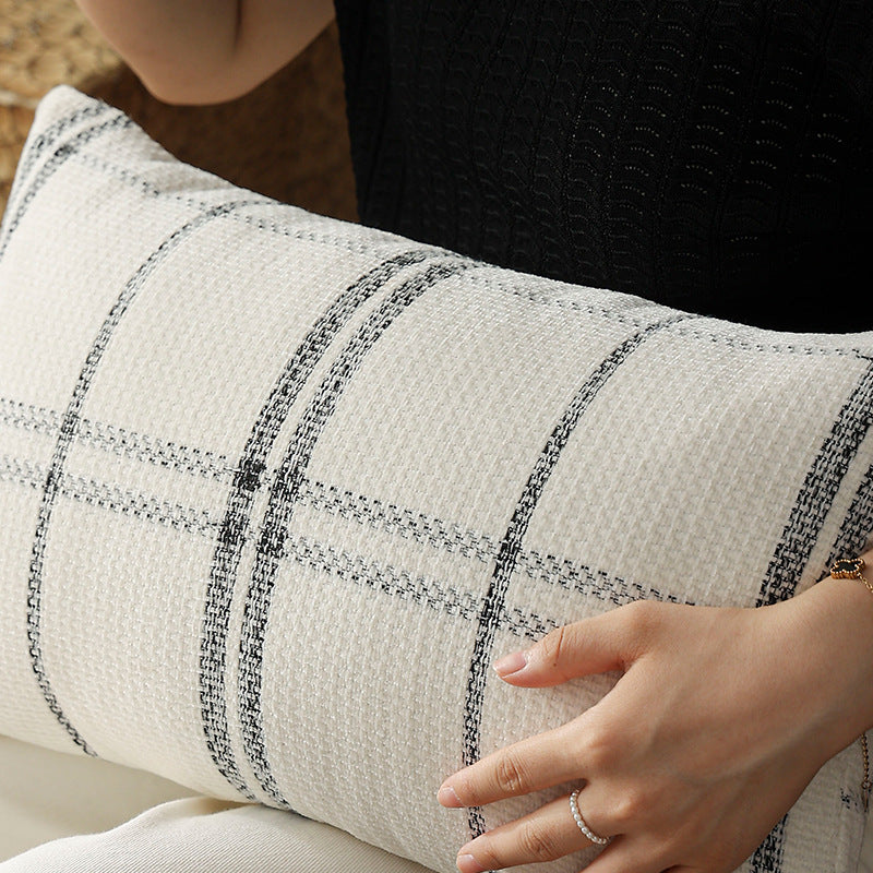 Rectangular woven cushion cover with checkered texture pattern and concealed zipper Stornfield