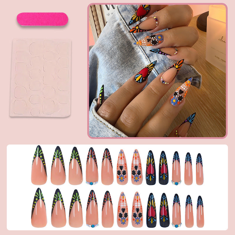 Acrylic nail set with creative and colorful pattern designs Stornfield