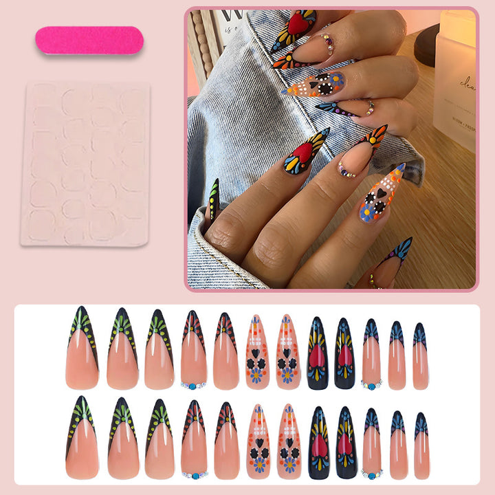 Acrylic nail set with creative and colorful pattern designs Stornfield