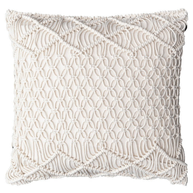 Boho macrame pillow cover with hand-knotted ornament relief and cotton texture Stornfield