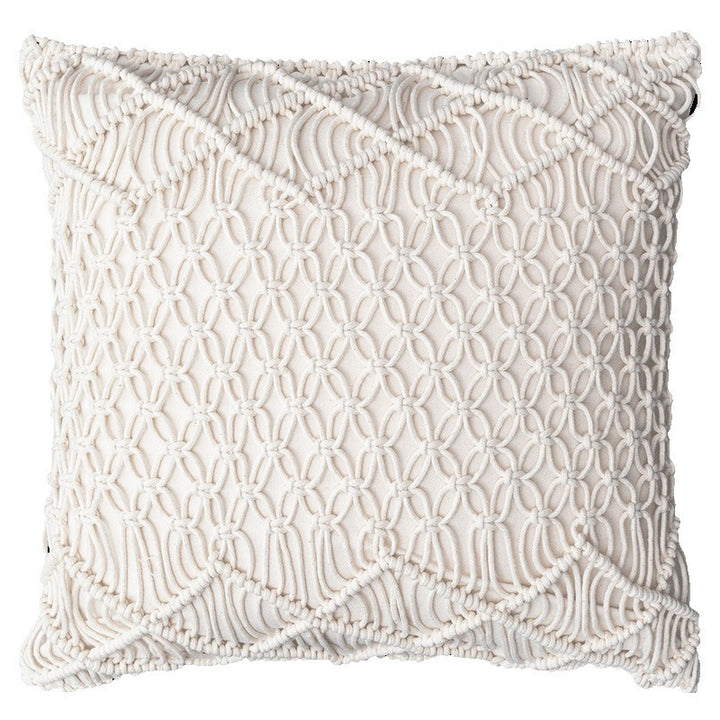Boho macrame pillow cover with hand-knotted ornament relief and cotton texture Stornfield