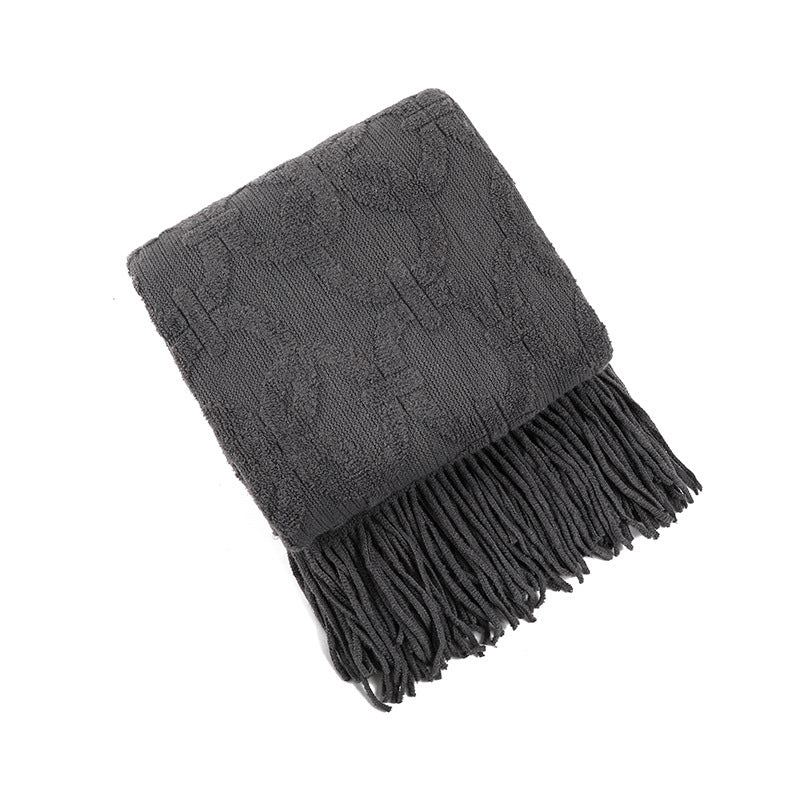 Cozy Textured Fringe Throw Blanket