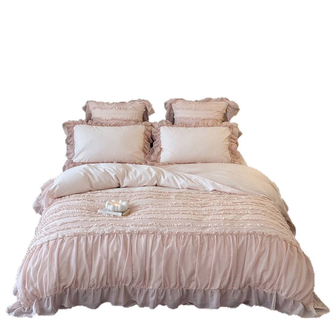 Romantic Layered Ruffle Cotton Duvet Cover Set with Pintuck Texture