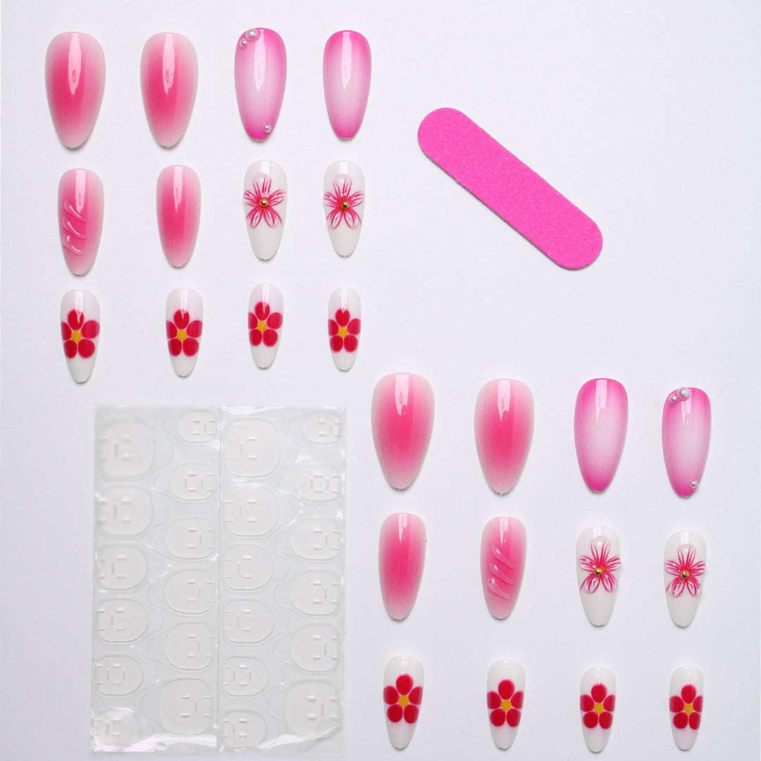 Artificial nails with floral design and 3D flowers Stornfield