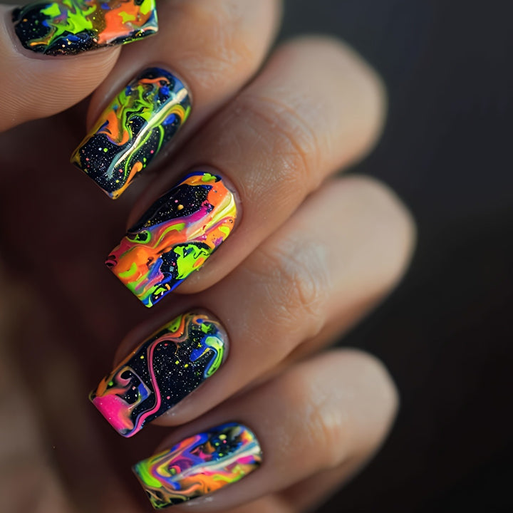 Artificial Nails In Dramatic Color Rush Stornfield