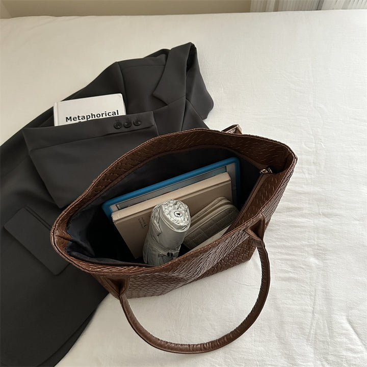 Woven Textured Tote Handbag