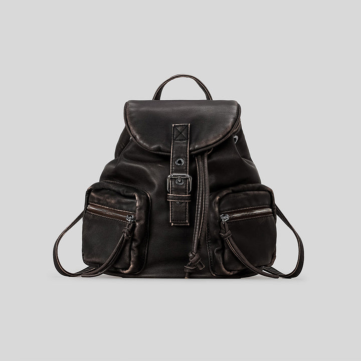 Multi-Pocket Leather Backpack