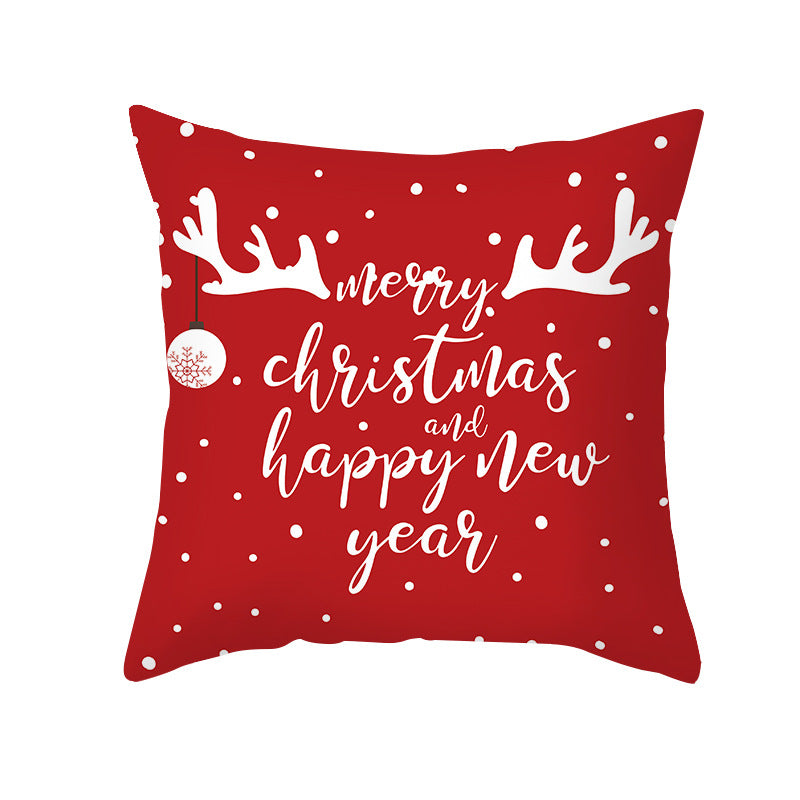 Decorative Holiday Throw Pillow Cover with Script Greeting and Antler Motif