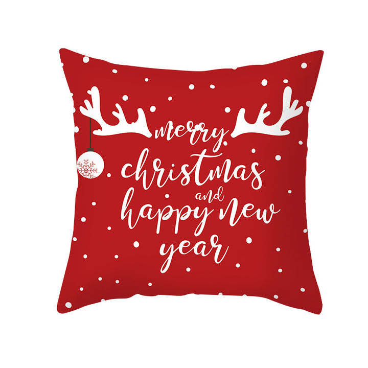 Decorative Holiday Throw Pillow Cover with Script Greeting and Antler Motif