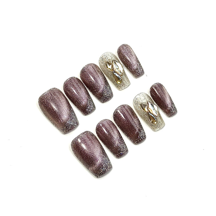 Sparkling Press-On Nail Set with Gem Accents