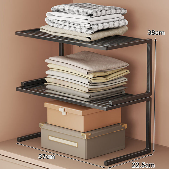 Low-Profile Ventilated Metal Shelf Riser Organizer for Closet and Countertop