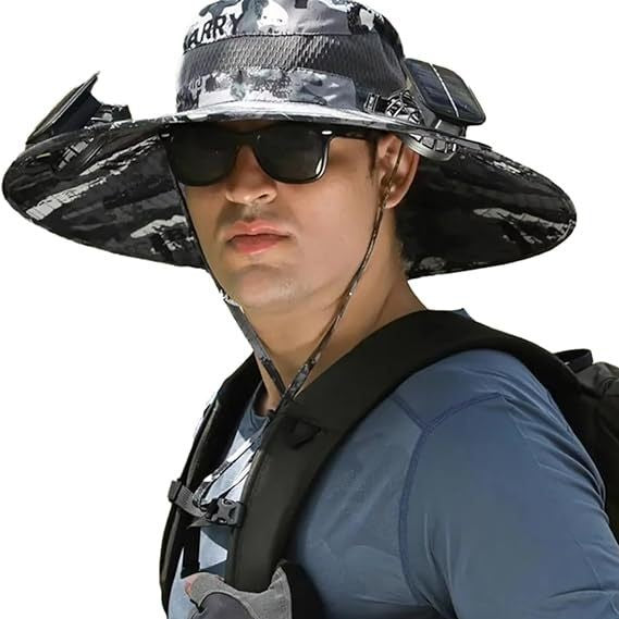 Sun Hat with Wide Brim for Outdoor Use, with Integrated Solar Cells and Adjustable Chin Strap Stornfield