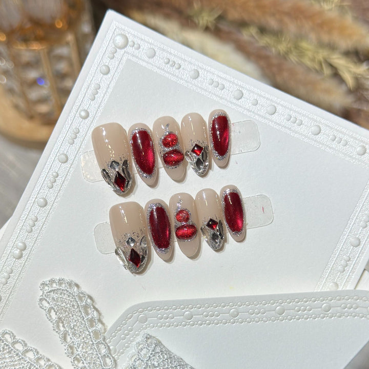Premium Decorative Press-On Nail Set with Gemstone Accents Stornfield