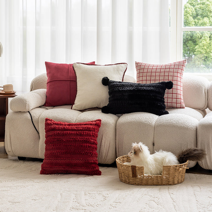 Plaid Woven Cotton-Linen Square Throw Pillow Cover with Hidden Zipper