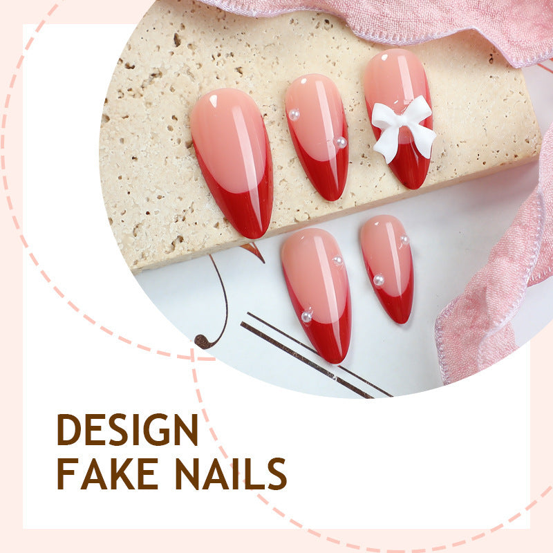 Artificial nail set with elegant bows and glitter accents Stornfield