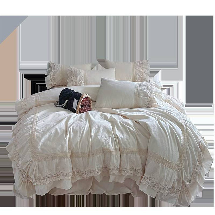 Vintage Lace Ruffled Cotton Duvet Cover Bedding Set