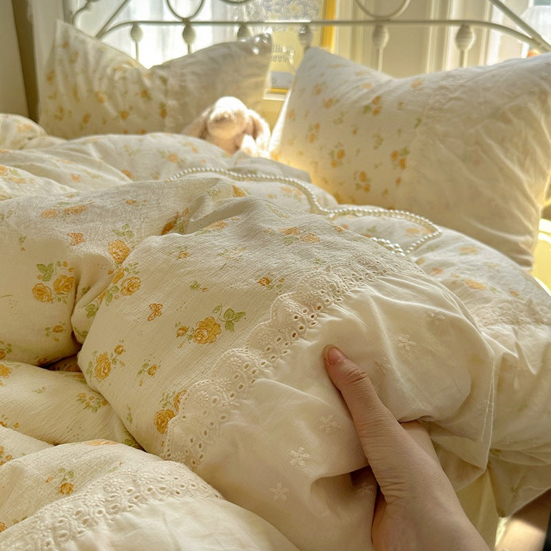 Soft Floral Embroidered Bedspread Set