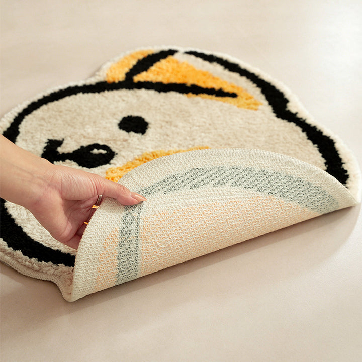 Playful children's rug in cheese shape with tufted chenille surface and non-slip backing Stornfield