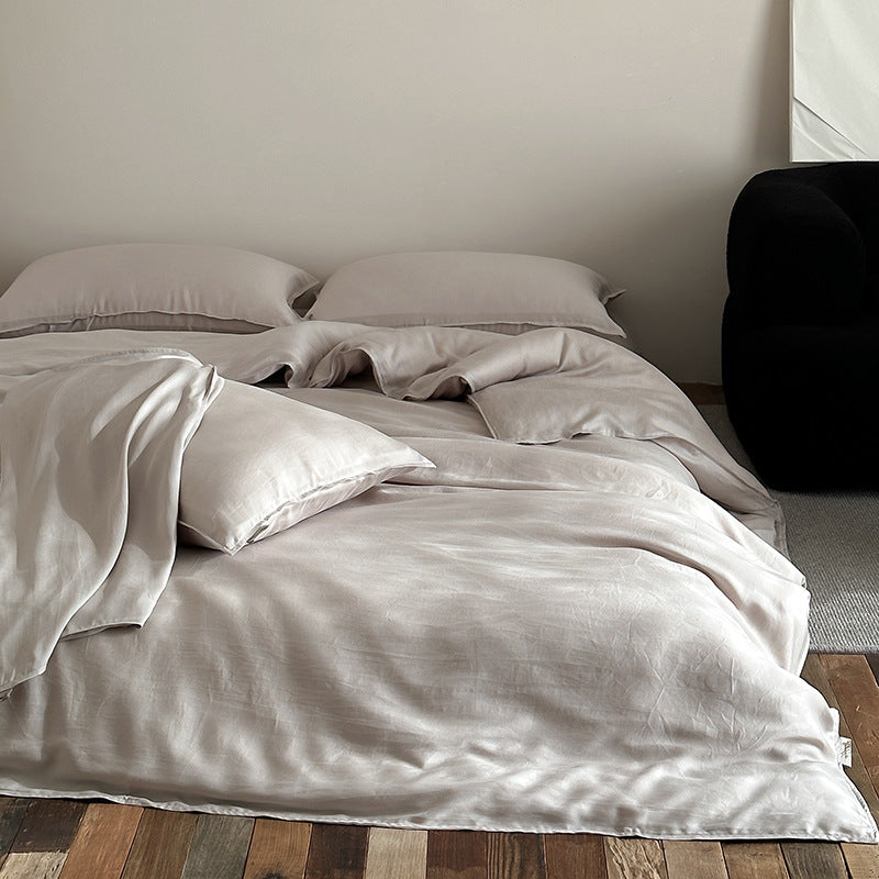 Silk-Feel Satin Duvet Cover and Pillowcase Bedding Set