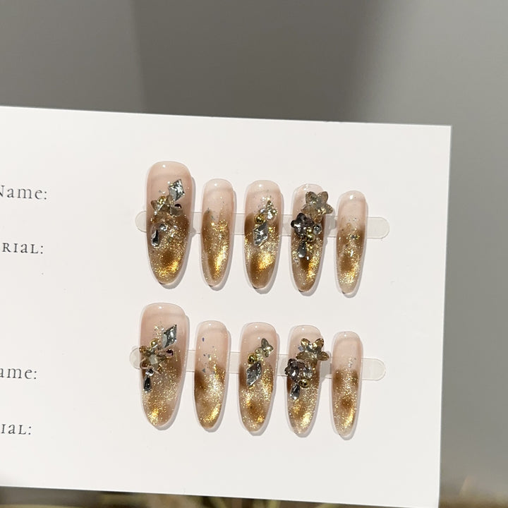 Luxury Glittery Press-On Nail Set with Floral Accents