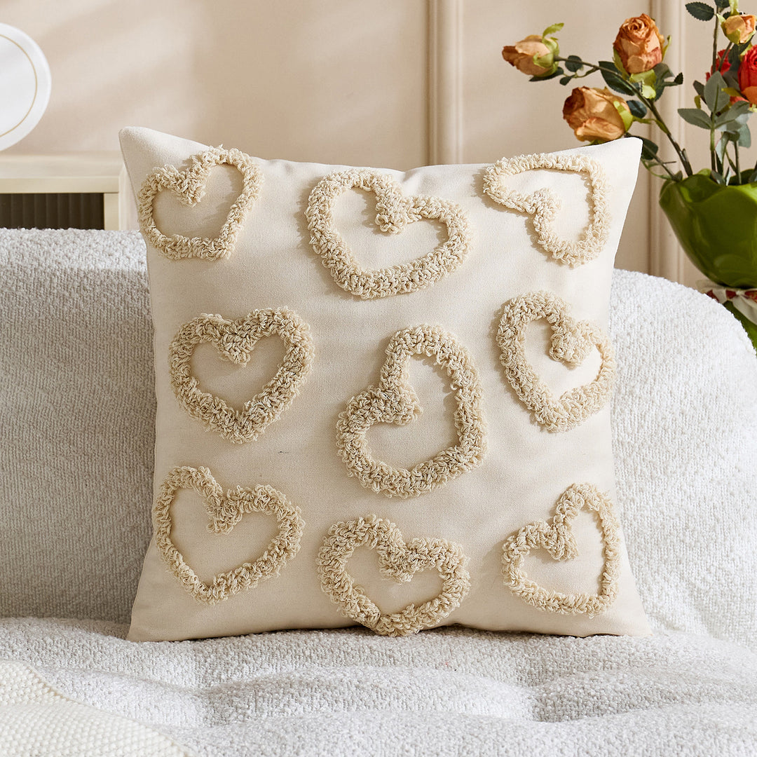 Handcrafted Tufted Heart-Pattern Lumbar Throw Pillow Cover