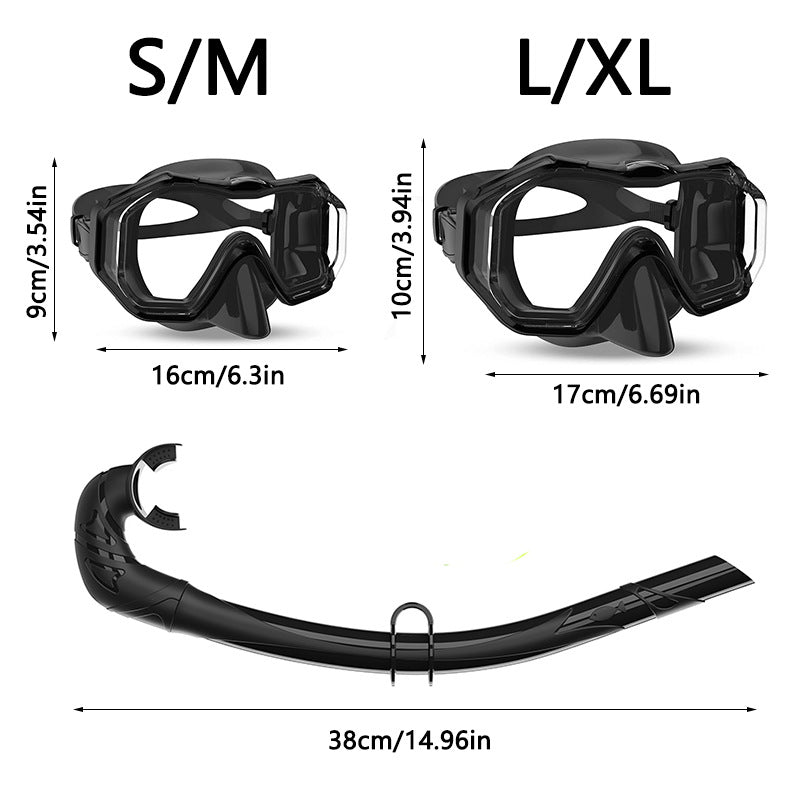 Diving equipment set with ergonomic diving mask and flexible snorkel Stornfield