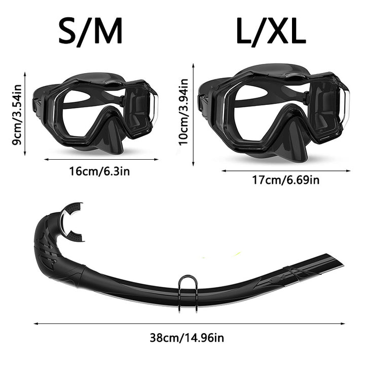 Diving equipment set with ergonomic diving mask and flexible snorkel Stornfield