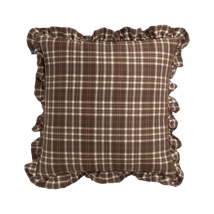 Decorative cushion with gingham pattern and playful ruffled edge