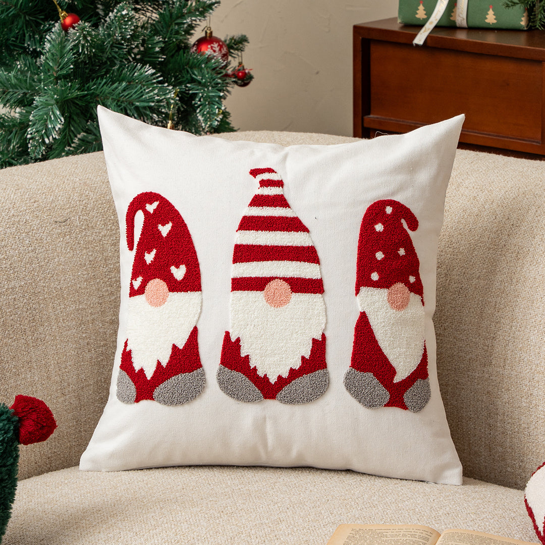 Embroidered decorative pillow cover with ghost tufting and hidden zipper