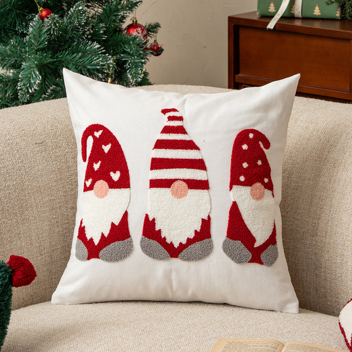 Embroidered decorative pillow cover with ghost tufting and hidden zipper