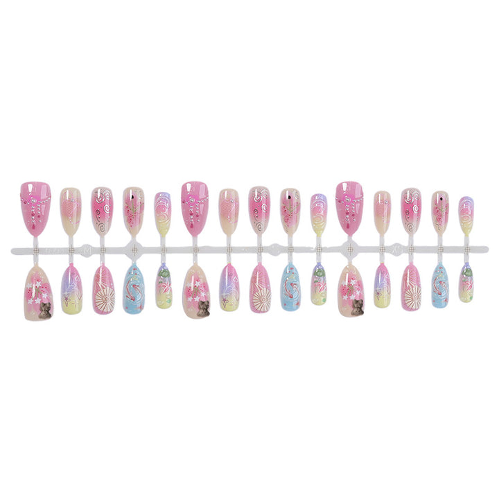 Artistic Press-On Nail Set with Floral and Graphic Designs Stornfield