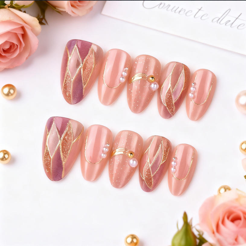 Acrylic nail set with elegant decorations Stornfield