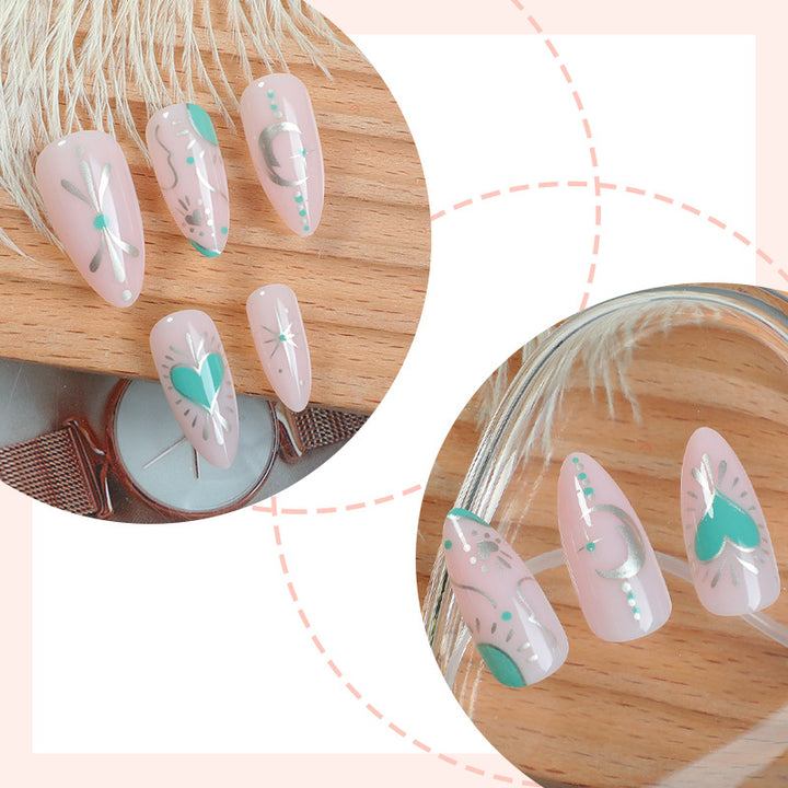 Artistic Press-On Nail Set with Stylish Floral and Gem Designs Stornfield