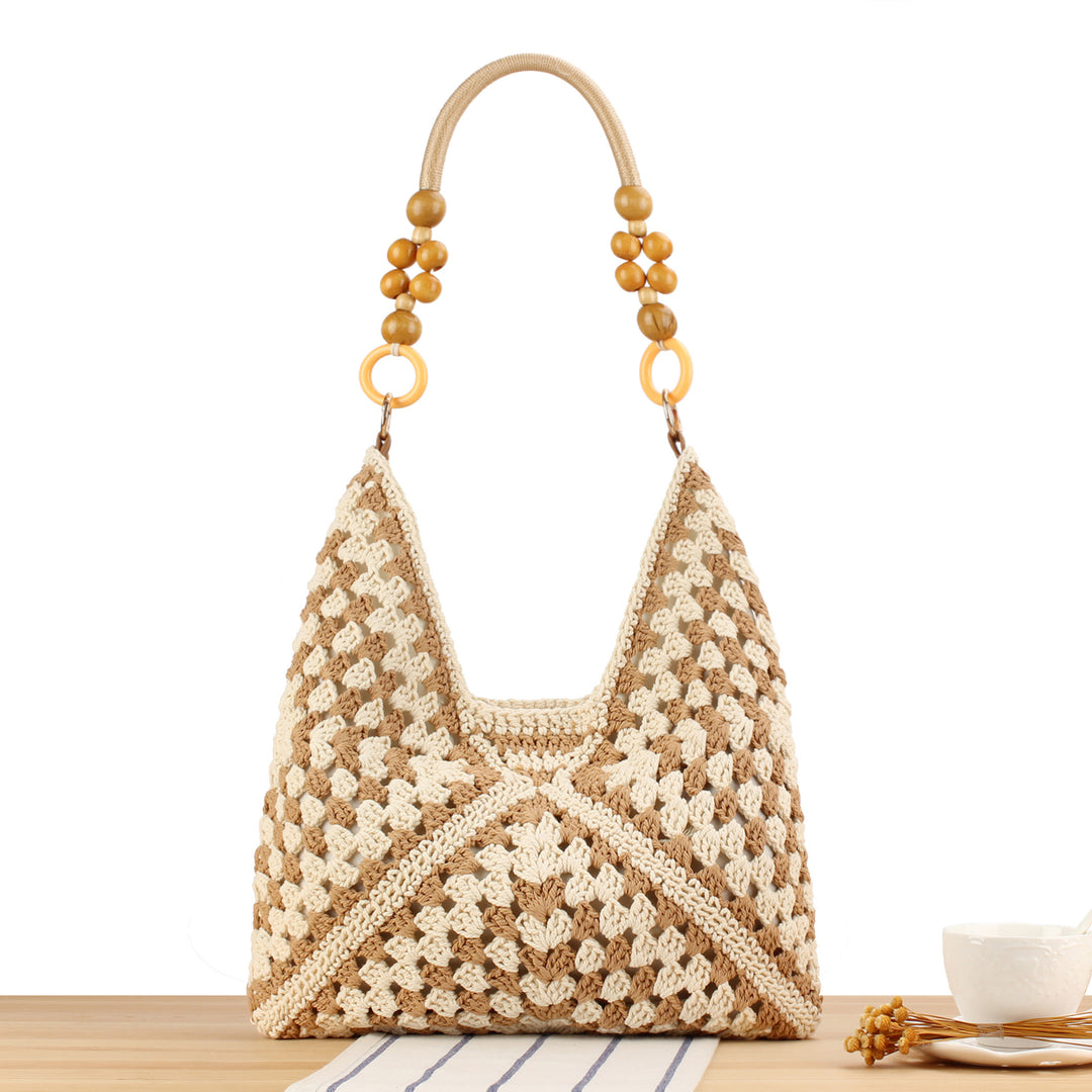 Handmade straw tote bag with elegant wooden handles Stornfield