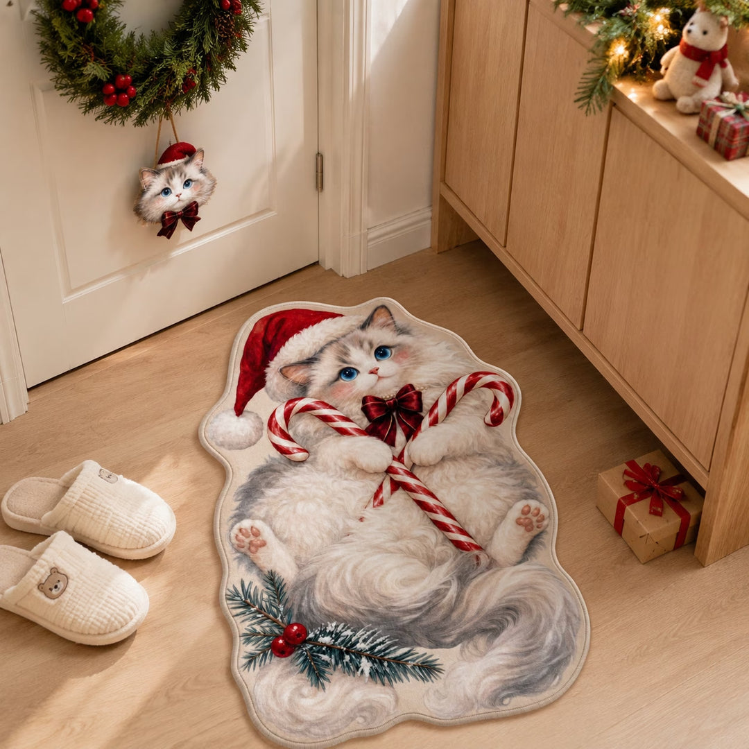 Festive Cat-Themed Area Mat