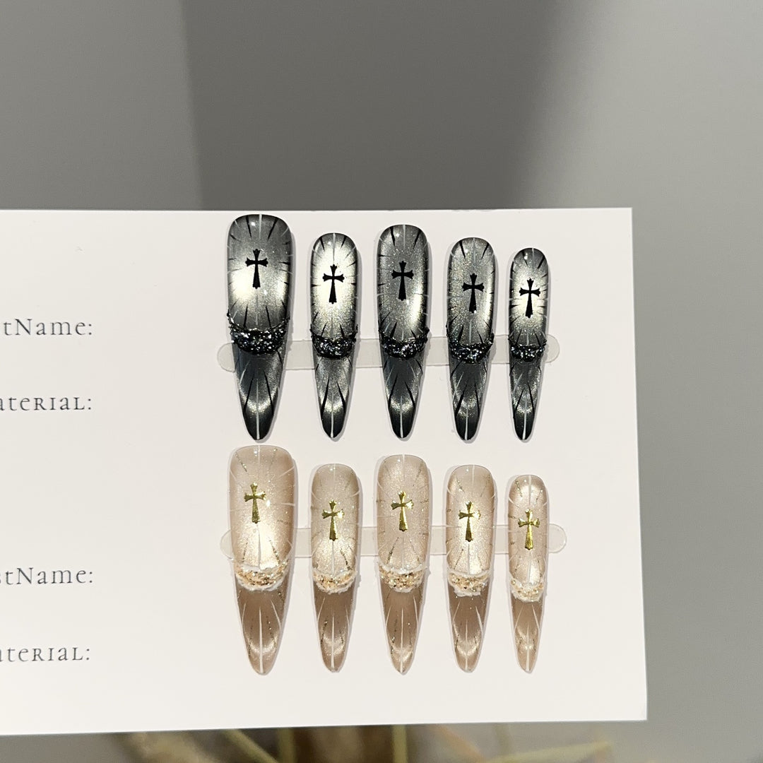 Elegant Gothic Cross-Themed Press-On Nail Set