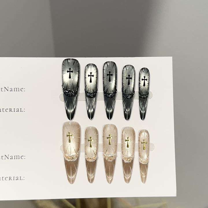 Elegant Gothic Cross-Themed Press-On Nail Set