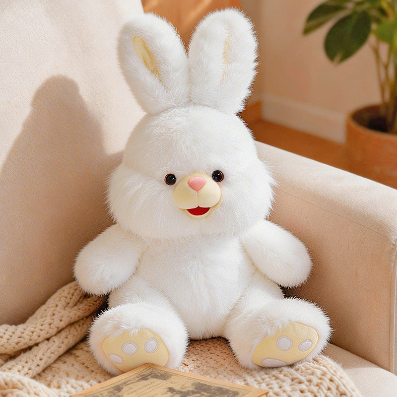 Plush Bunny Sitting Cuddle Companion with Fluffy Cheek Ruffs & Embroidered Paw Pads Stornfield