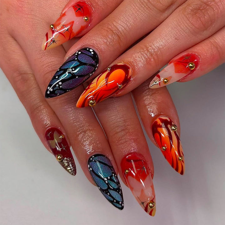 Artificial nails with creative butterfly design and glamorous accents Stornfield