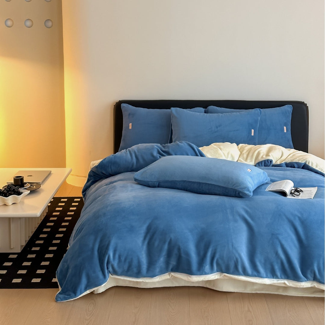 Luxury Plush Reversible Velvet Duvet Cover and Pillowcase Bedding Set