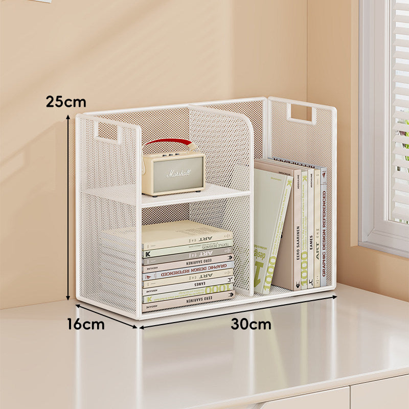 Mesh Tiered Desktop Organizer Shelf with Handle Cutouts
