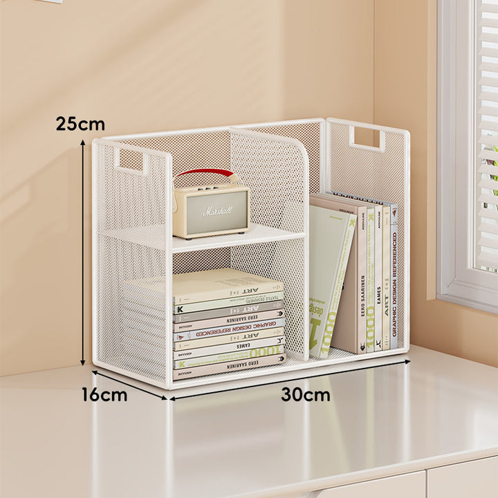 Mesh Tiered Desktop Organizer Shelf with Handle Cutouts