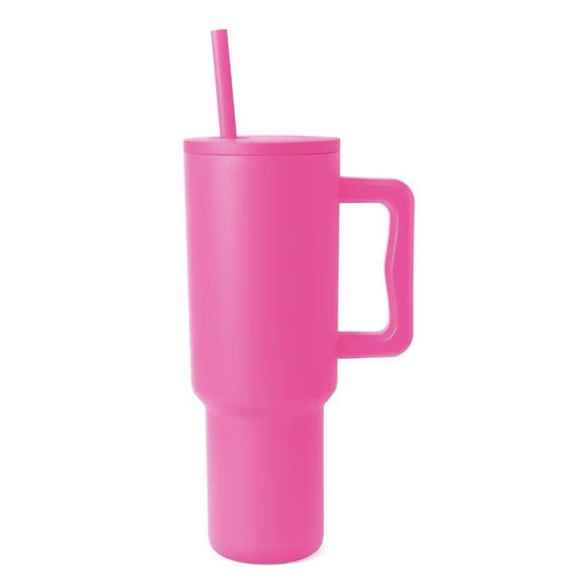 Women thermos cup with ergonomic handle and integrated straw Stornfield